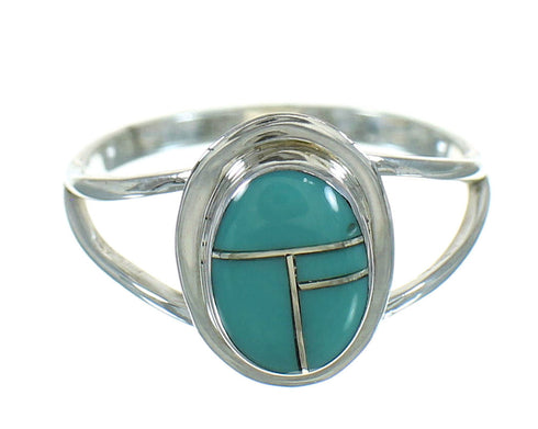 Sterling Silver Southwest Turquoise Inlay Ring Size 4-1/2 AX89119